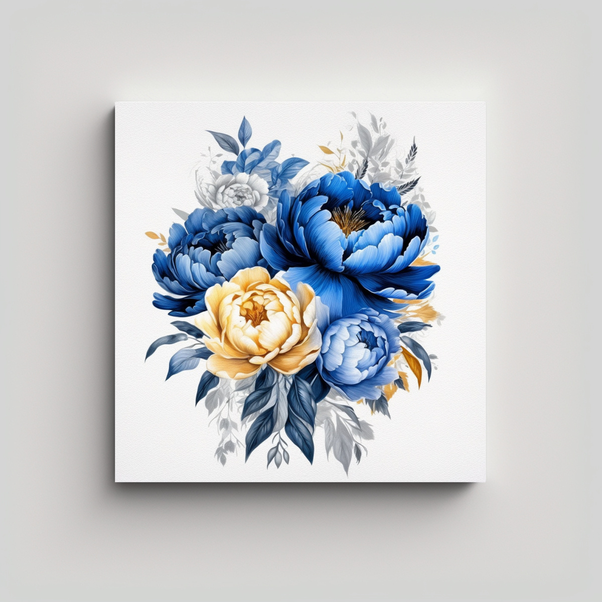 LIENZO INSPIRADOR: BOUQUET DE PEONIAS AZUL REAL 80X80 CM - 1