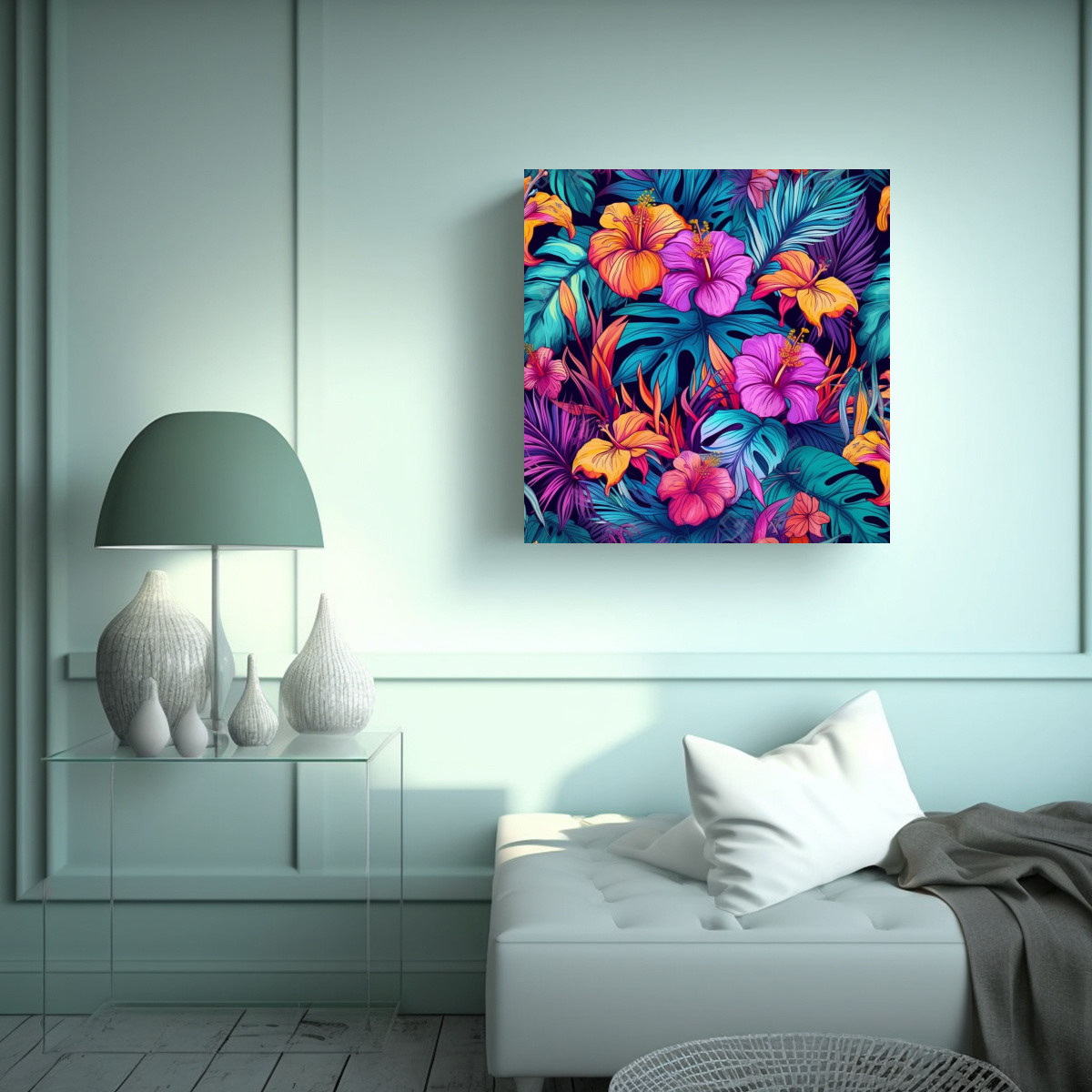 ARTE CLÁSICO TROPICAL EN LIENZO: ESTAMPADO 90X90 CM - 2
