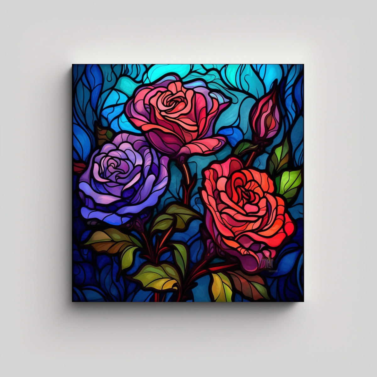 ROSES DE VITRAL EN ESTILO DIGITAL: CANVA DE ARTE 50X50 CM - 1