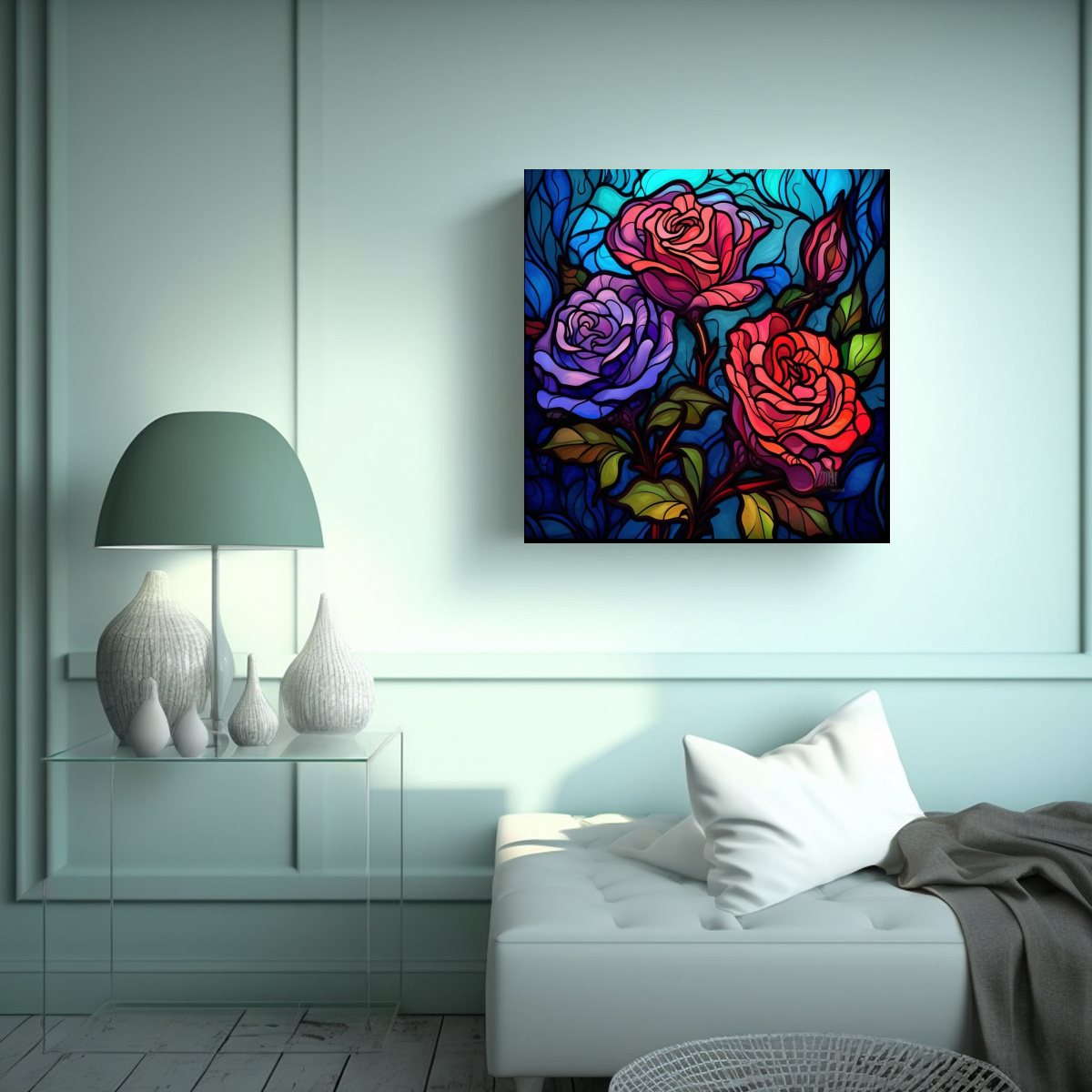 ROSES DE VITRAL EN ESTILO DIGITAL: CANVA DE ARTE 50X50 CM - 2