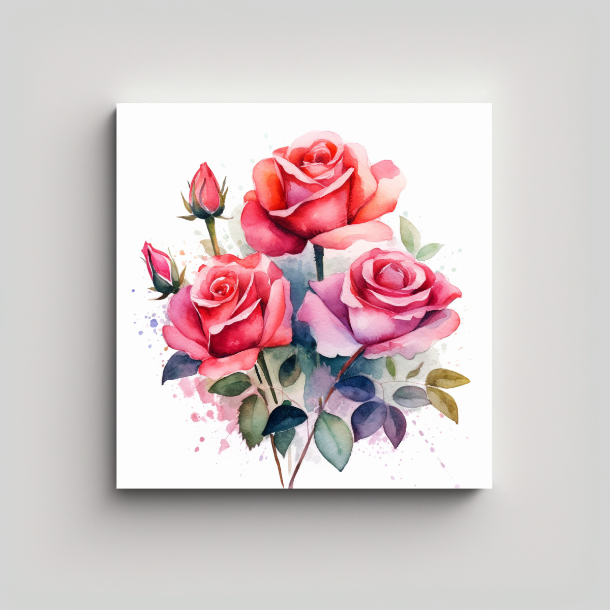 CANVA MAJESTUOSO DE ROSAS EN ACUARELA 4K PARA 90X90 CM - 1