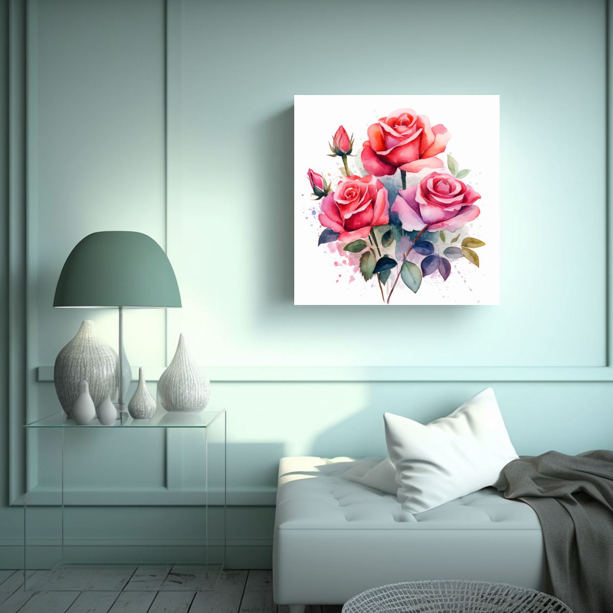 CANVA MAJESTUOSO DE ROSAS EN ACUARELA 4K PARA 90X90 CM - 2
