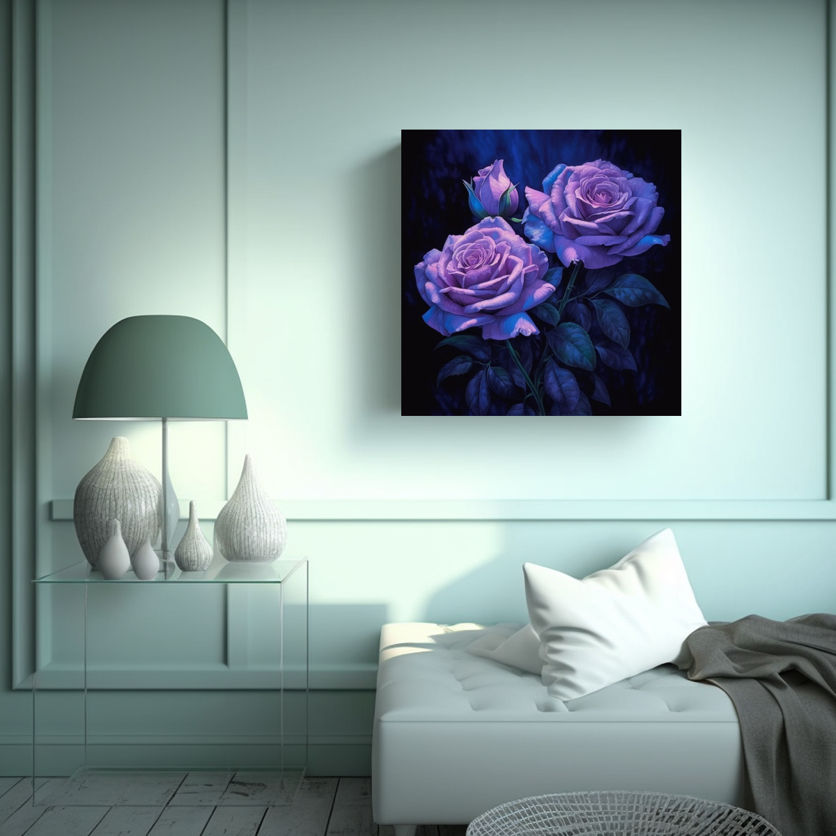 COMBINACIÓN FINAS LÍNEAS EN CANVA: ROSAS 70X70 CM - 2