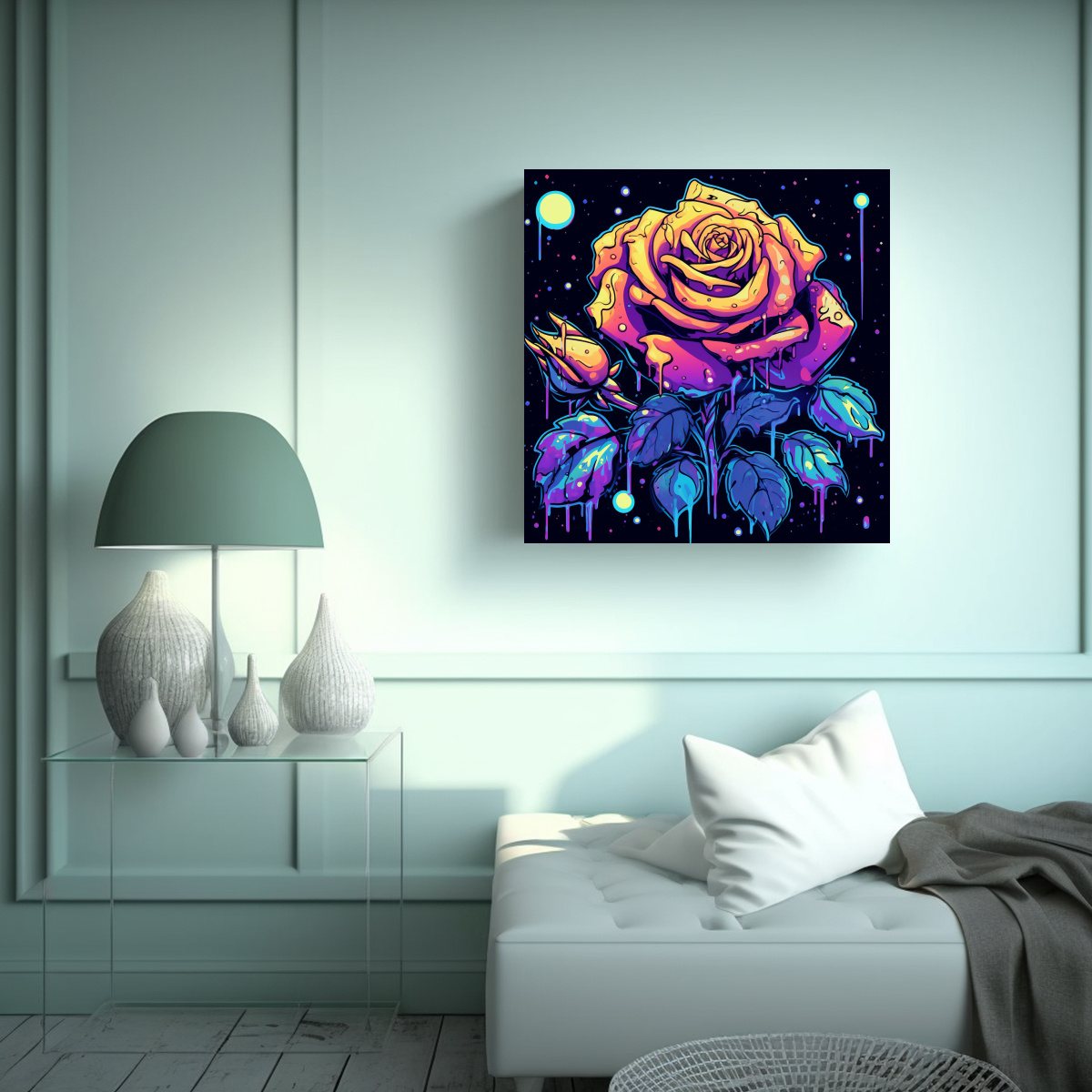 CUADRO SURREALISTA DE ROSA SUMERGIDA EN AGUA EN 100X100 CM - 2