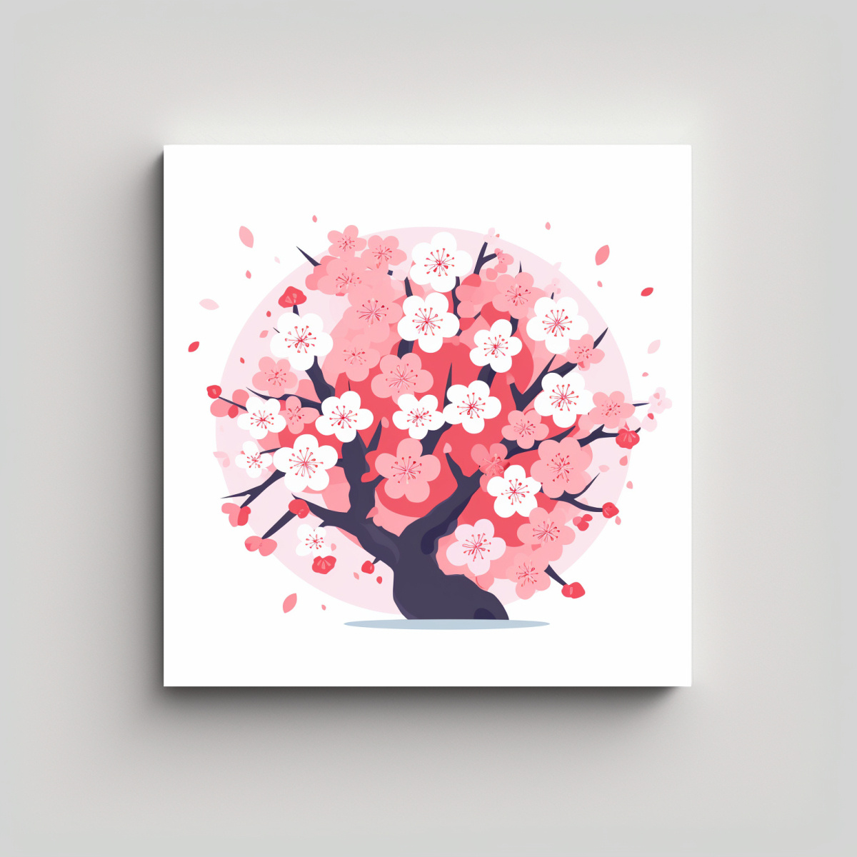 DIBUJO BRILLANTE DE SAKURA EN TELA EN BASTIDOR, 90X90 CM - 1