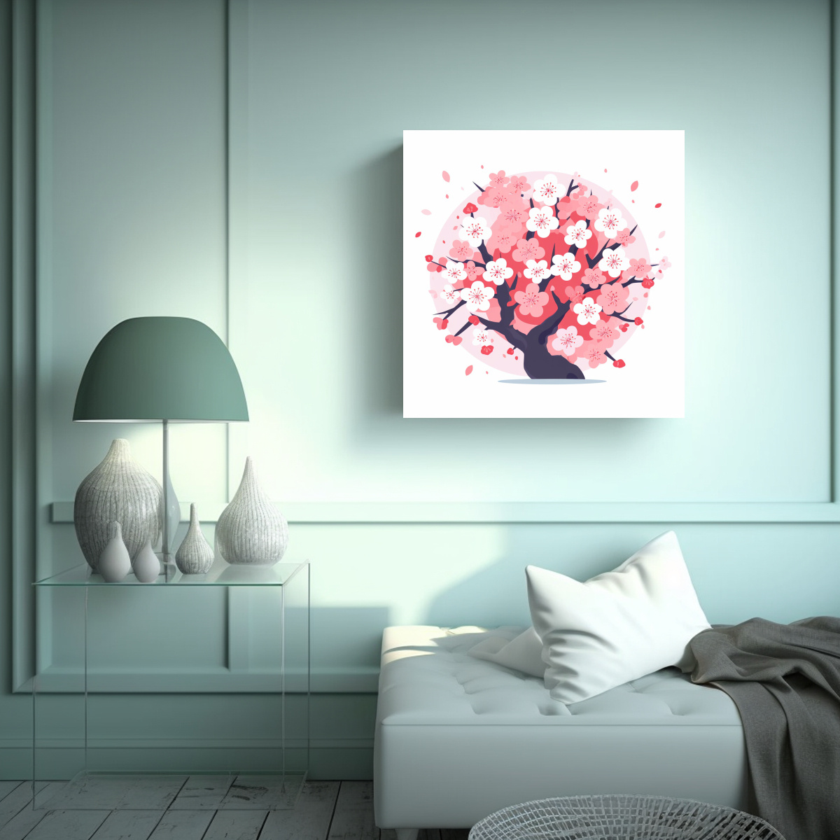 DIBUJO BRILLANTE DE SAKURA EN TELA EN BASTIDOR, 90X90 CM - 2