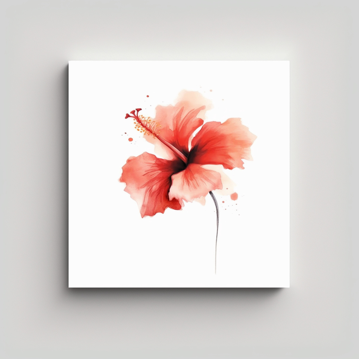 ILUSTRACIÓN MINIMALISTA DE HIBISCO ROJO EN CANVA 20X20 CM - 1