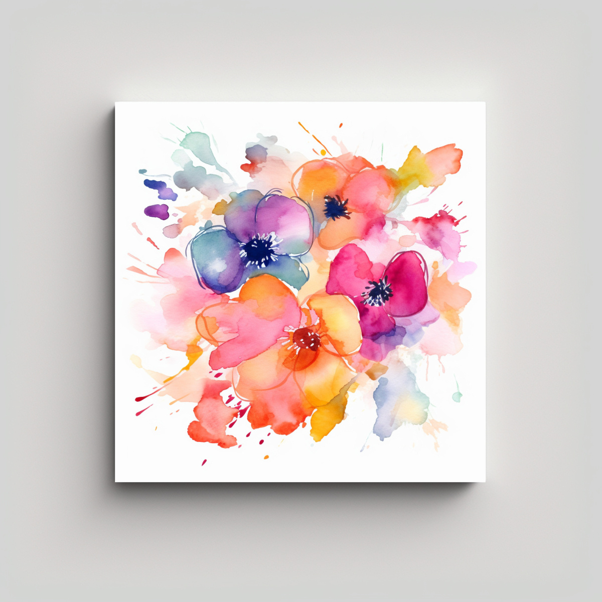 CUADRO SUBLIMADO DE FLORES ABSTRACTAS EN ACUARELA 70X70 CM - 1