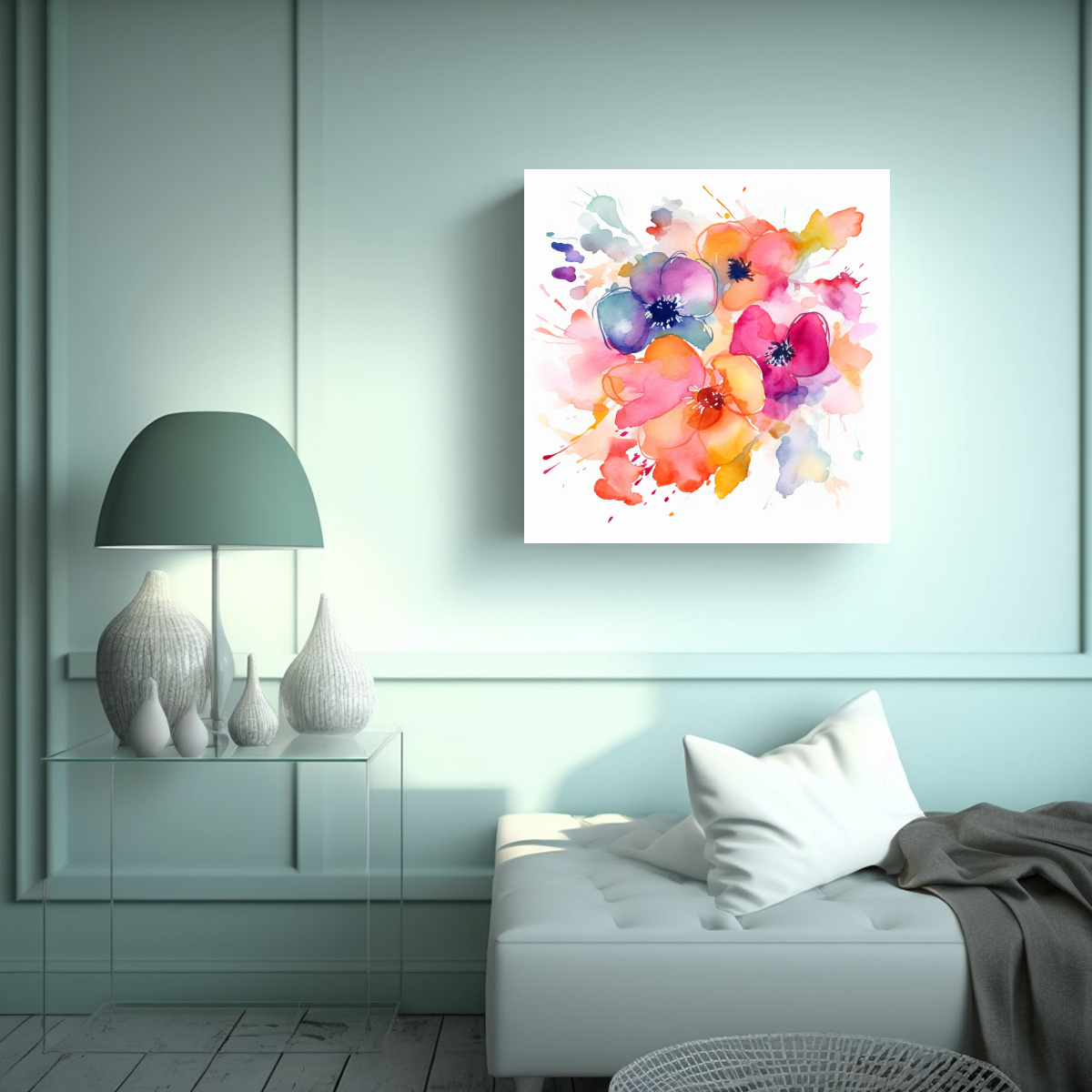 CUADRO SUBLIMADO DE FLORES ABSTRACTAS EN ACUARELA 70X70 CM - 2