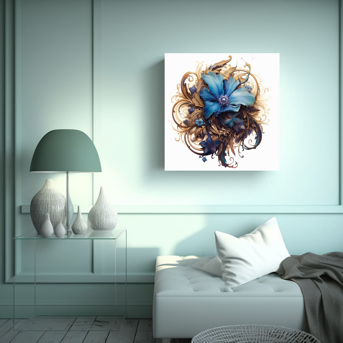 ARTE MAJESTUOSO DE HISTORIA CREATIVA: FLOR AZUL 90X90 CM - 2
