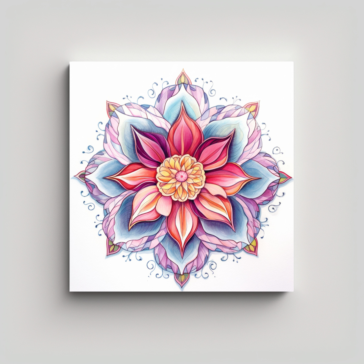 MANDALA FLORAL DE HIBISCO EN ACUARELA SOBRE 90X90 CM - 1