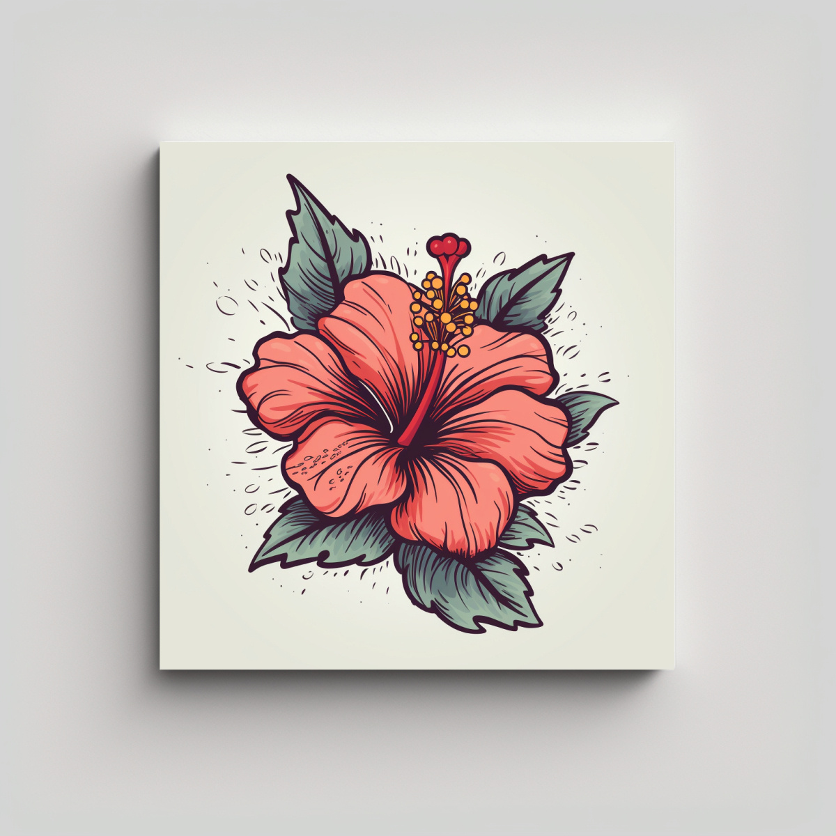 ILUSTRACIÓN HIBISKUS EN DOODLE: CUADRO 40X40 CM - 1