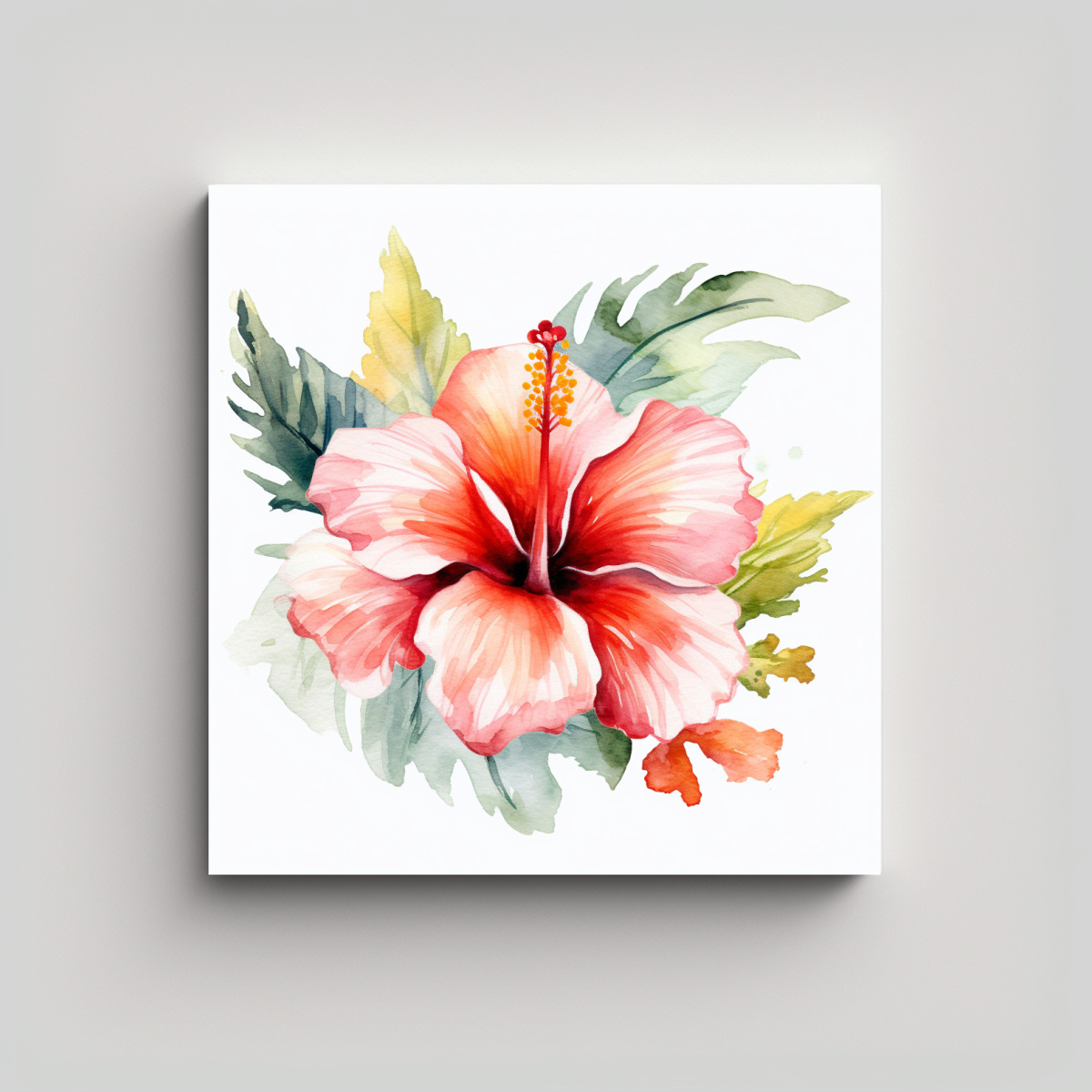 ARTE MODERNO EN BASTIDOR: HIBISCUS EN ACUARELA - 30X30 CM - 1