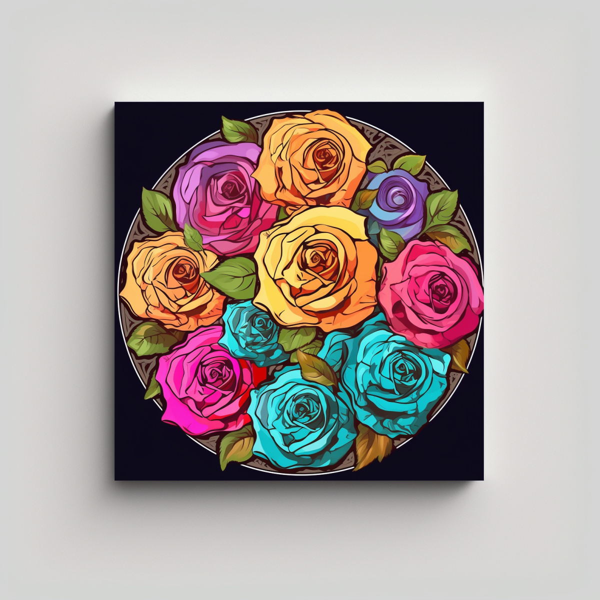 LIENZO DE ROSAS COLORIDAS EN VECTOR CON GAMA DE 70X70 CM - 1