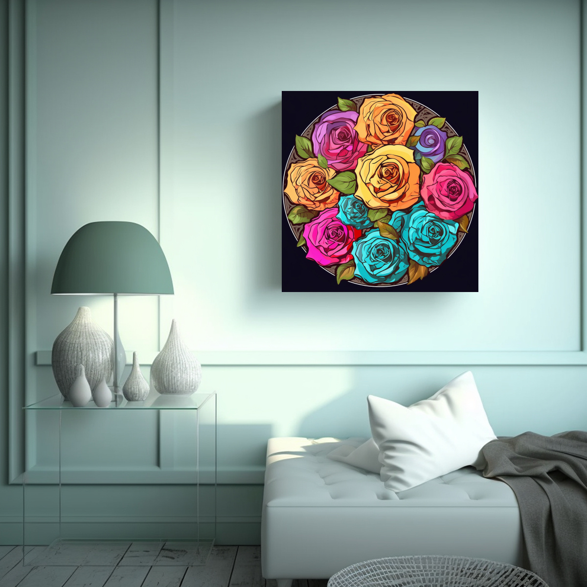 LIENZO DE ROSAS COLORIDAS EN VECTOR CON GAMA DE 70X70 CM - 2