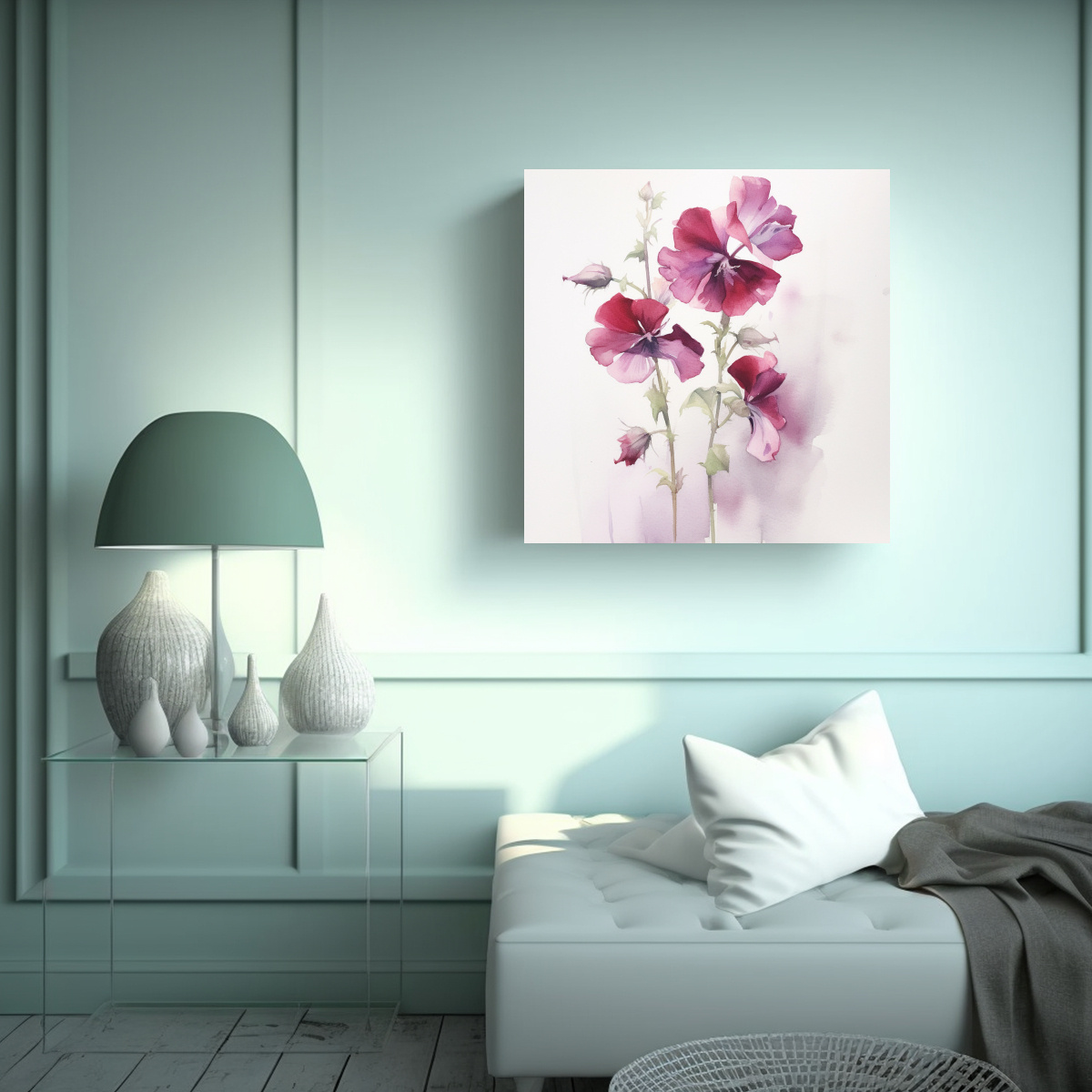 CUADRO DECORATIVO DE PETUNIAS CON FINAS LÍNEAS 40X40 CM - 2