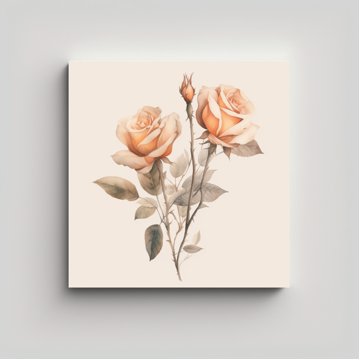 CUADRO MINIMALISTA DE ROSAS Y RAMAS EN LIENZO 40X40 CM - 1