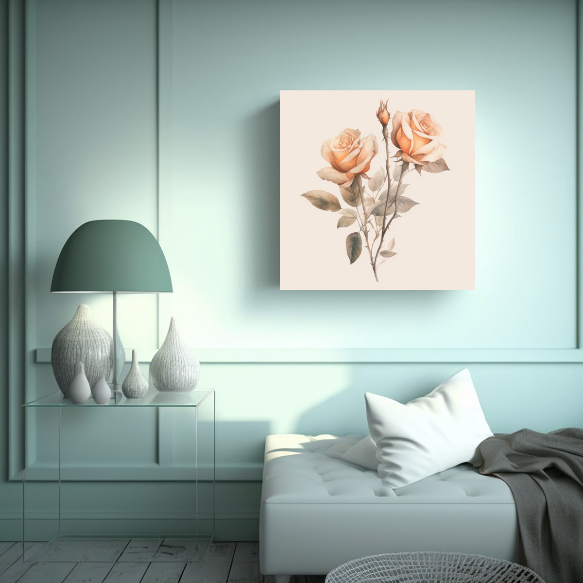 CUADRO MINIMALISTA DE ROSAS Y RAMAS EN LIENZO 40X40 CM - 2