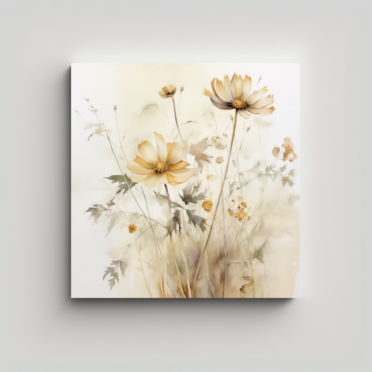 CUADRO MODERNO THIN WILDFLOWER EN DORADO Y BEIGE 100X100 CM - 1