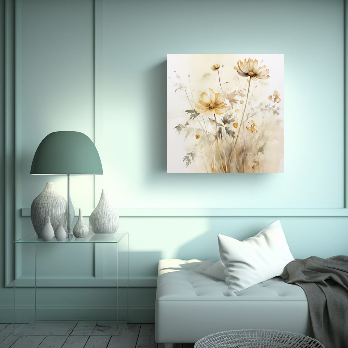 CUADRO MODERNO THIN WILDFLOWER EN DORADO Y BEIGE 100X100 CM - 2