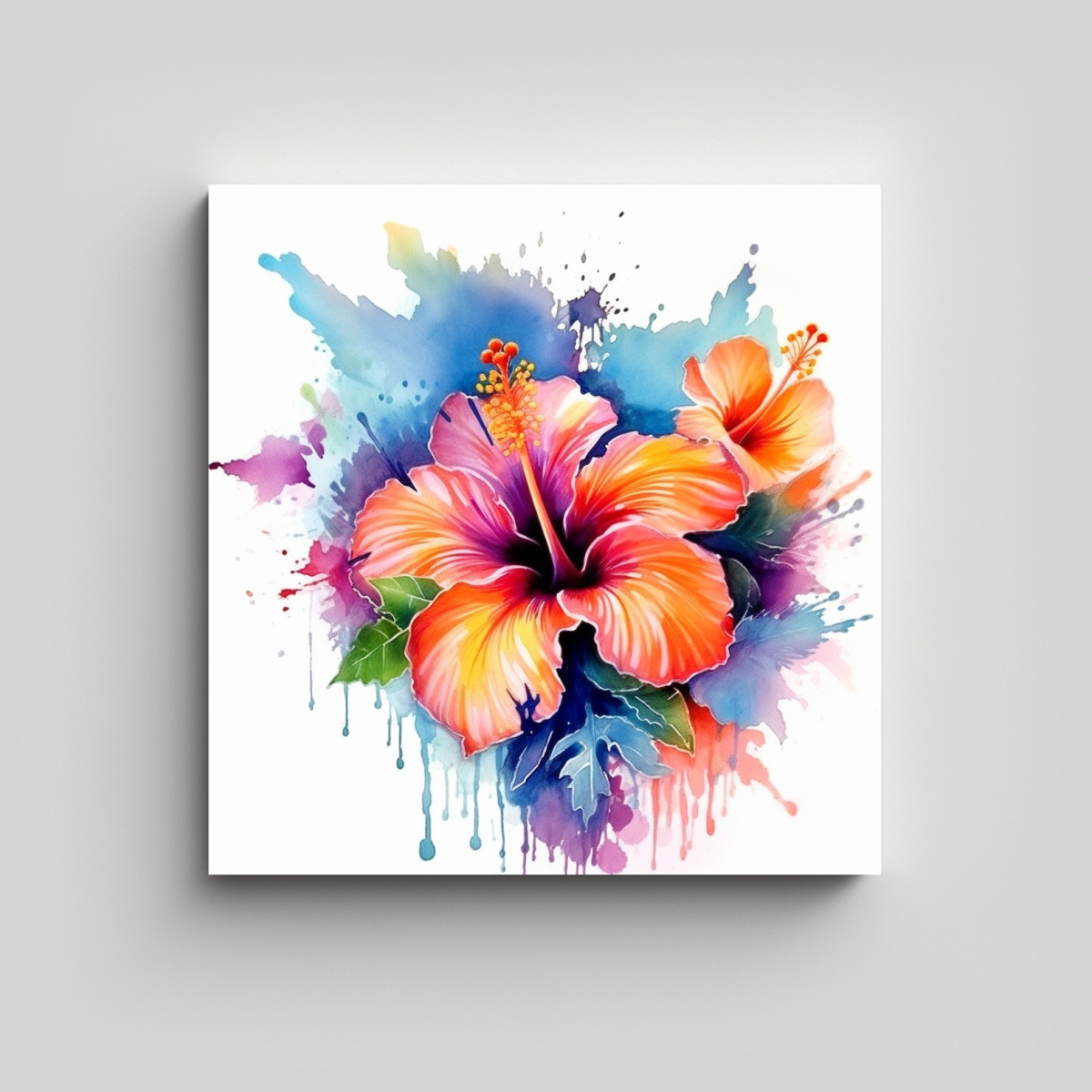 DISEÑO DETALLADO DE HIBISCUS VIBRANTE EN TELA EN 50X50 CM - 1