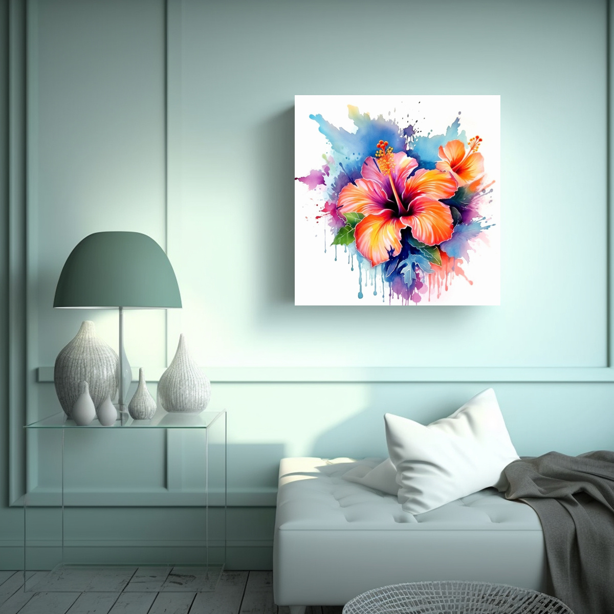DISEÑO DETALLADO DE HIBISCUS VIBRANTE EN TELA EN 50X50 CM - 2