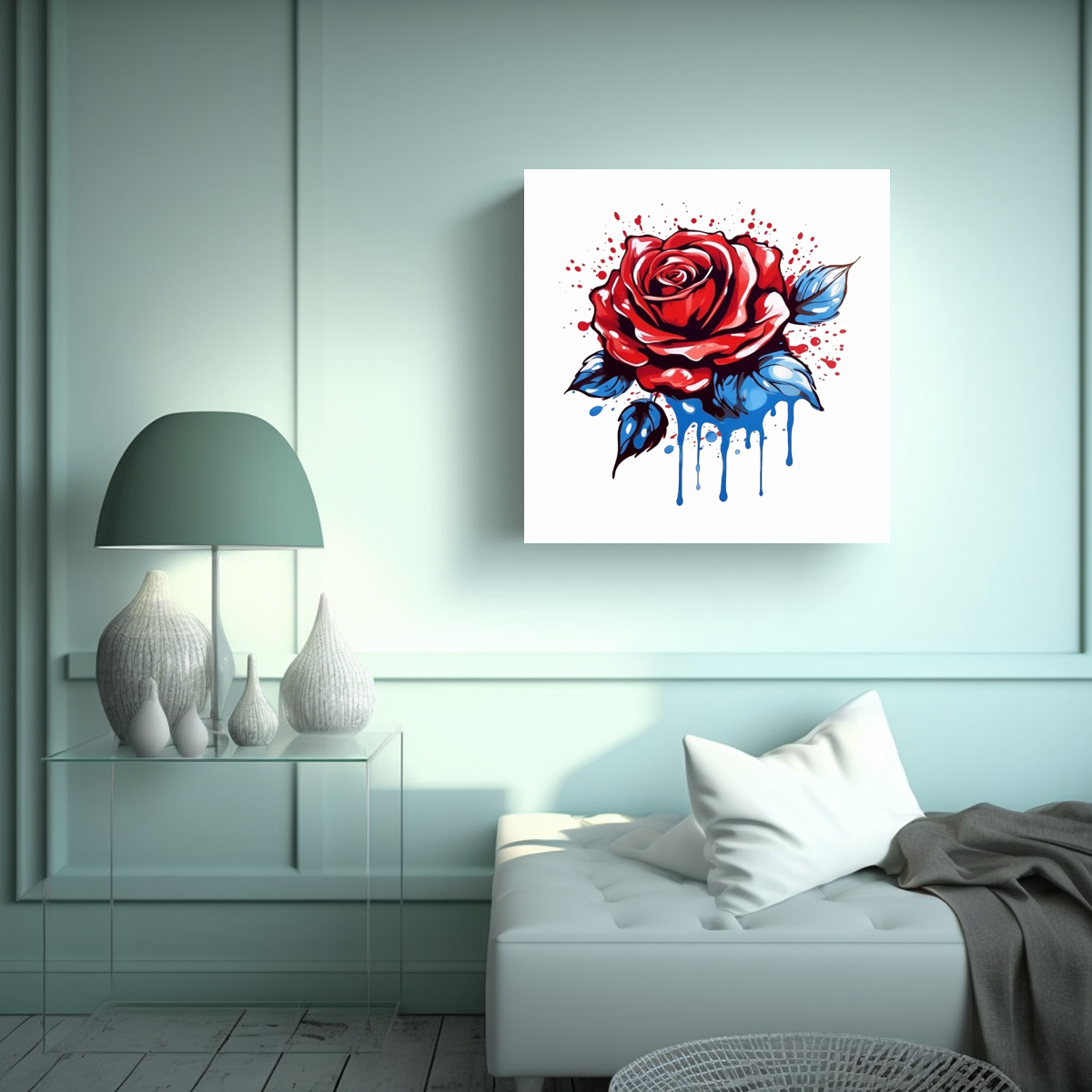 ARTE CALLEJERO MODERNO: GRAFFITI DE ROSA ROJA EN 90X90 CM - 2