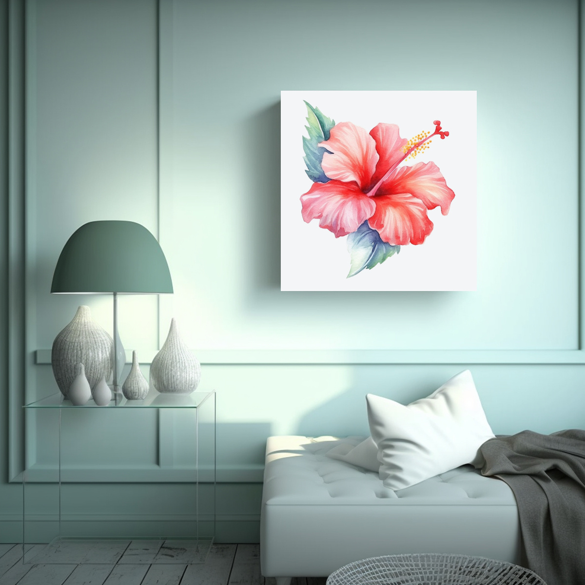 CLIPART URBANO DE HIBISCUS EN ACUARELA 60X60 CM - 2