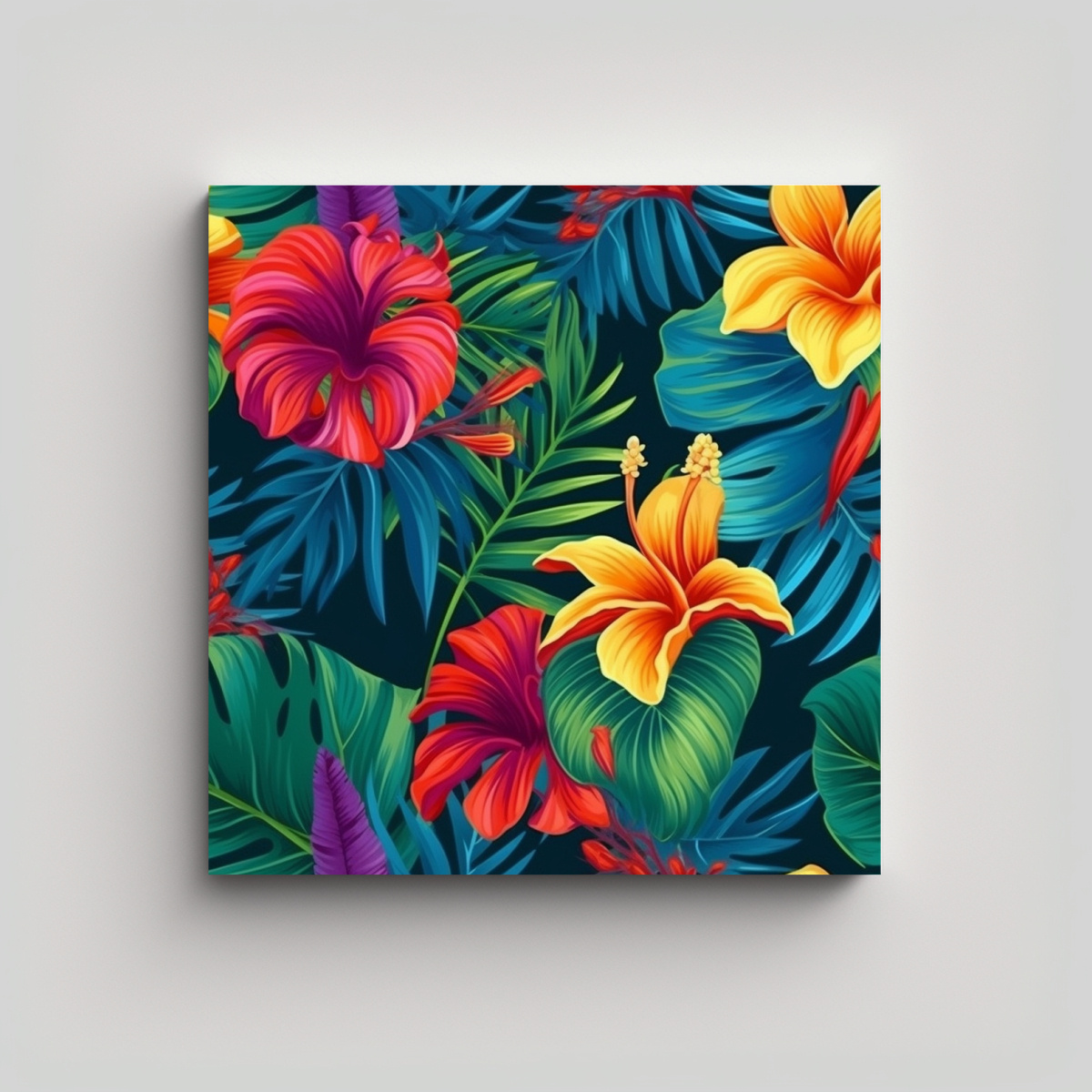 DISEÑO INTRINCADO DE FLORES TROPICALES EN ÓLEO 100X100 CM - 1