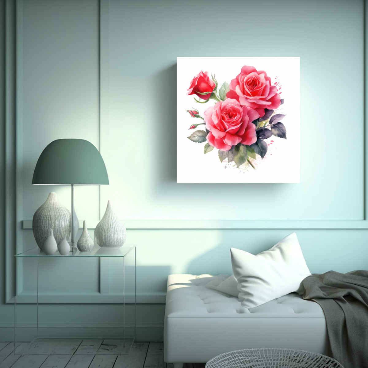 CUADRO DECORATIVO DE ROSAS ROJAS EN PASTEL: ARTE 90X90 CM - 2