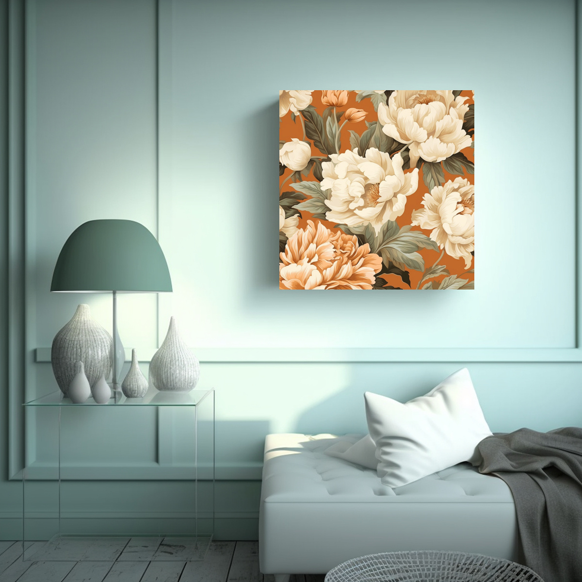 BELLO Y DURADERO ARTE DE PARED 3D CON PEONÍAS 90X90 CM - 2