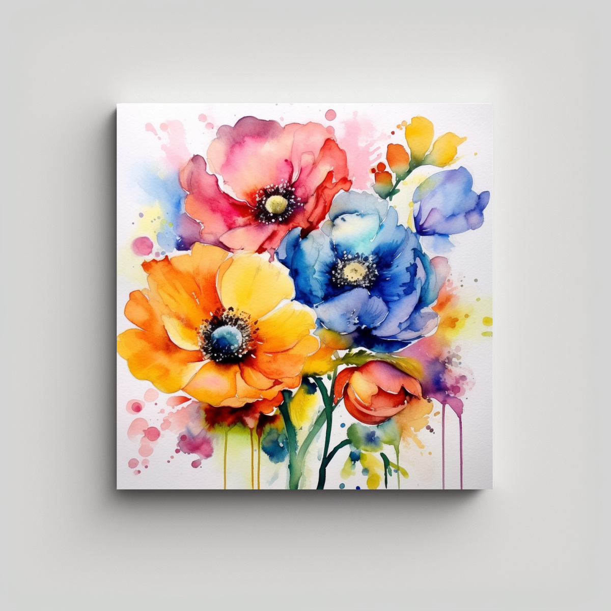 FOTOGRAFÍA DE FLORES ACUARELA COLORIDAS: 100X100 CM - 1