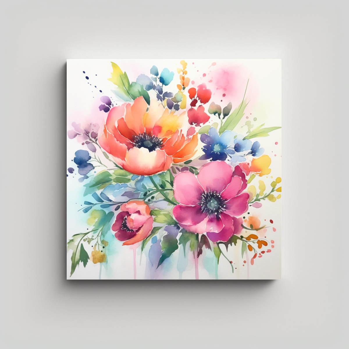 COMPOSICIÓN CREATIVA DE FLORES ACUARELA VIBRANTE 20X20 CM - 1