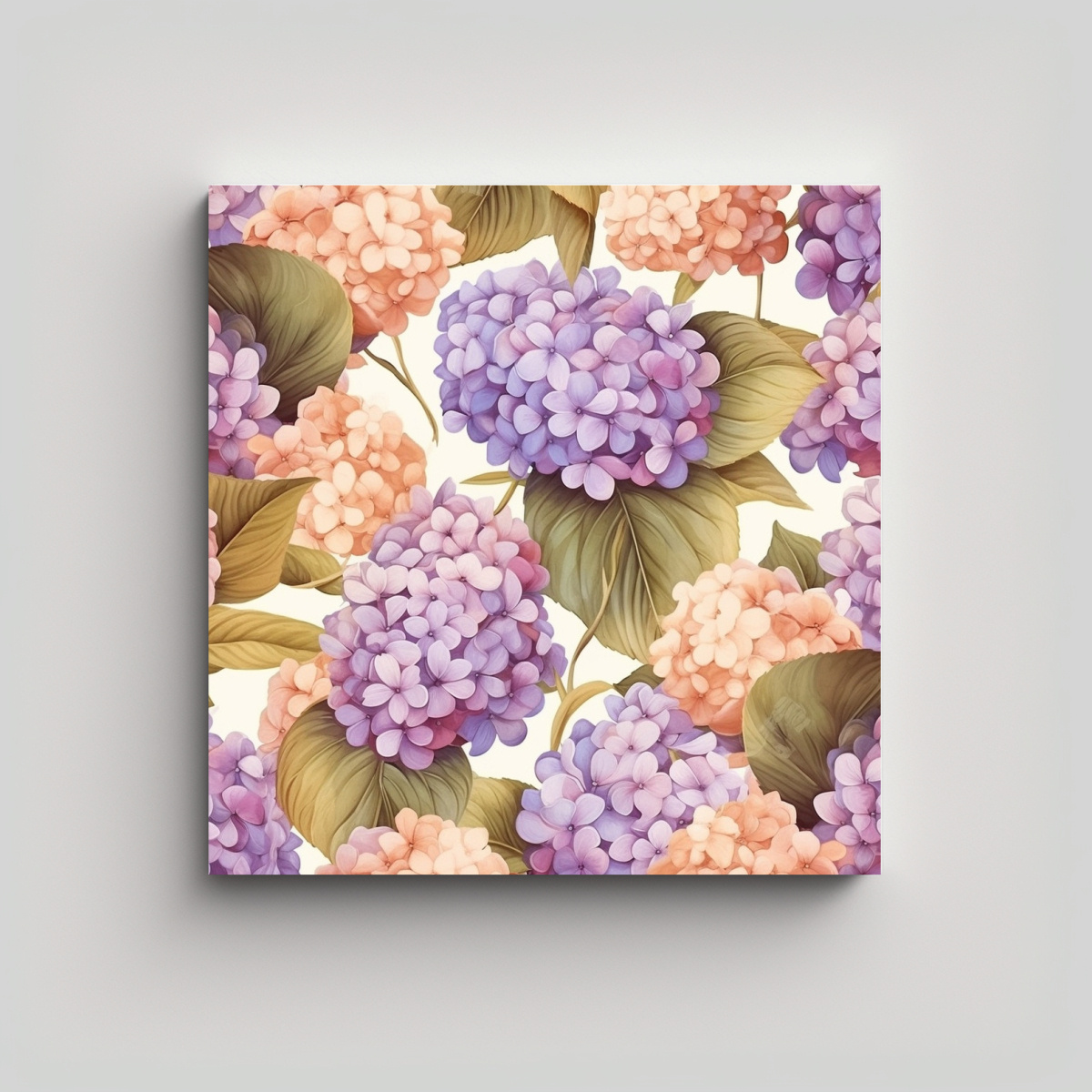 LIENZO PROFUNDO DE HYDRANGEAS LILA CON PATRÓN DE 90X90 CM - 1
