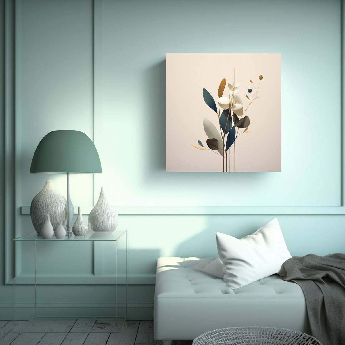 ARTE MINIMALISTA BOTÁNICO EN LIENZO DE TELA CON 50X50 CM - 2