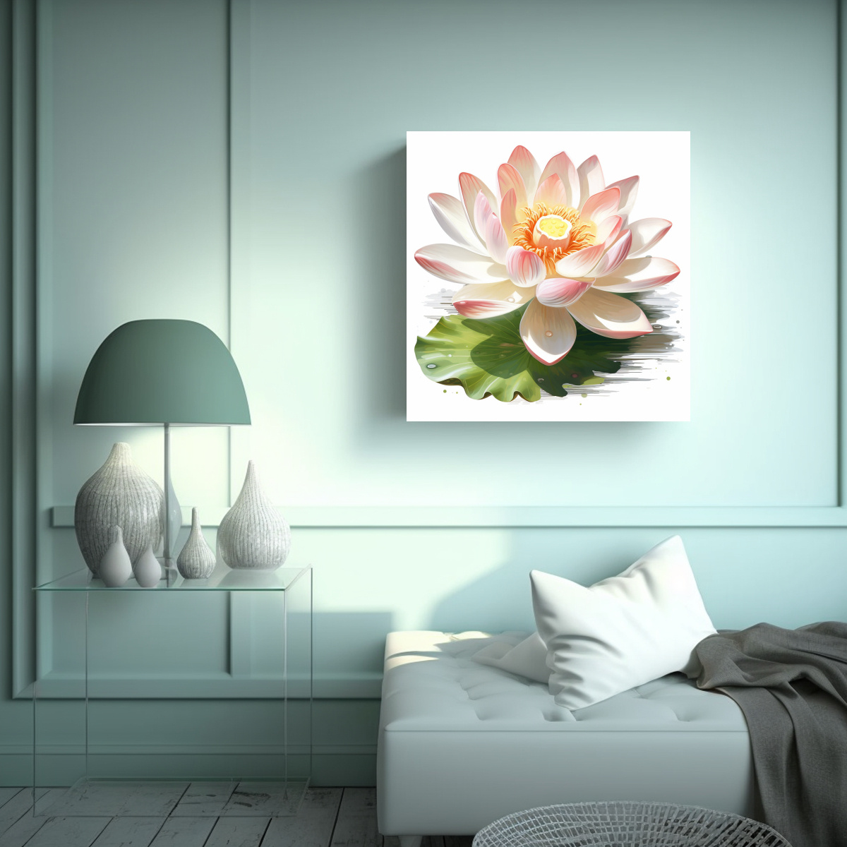 CUADRO DECORATIVO SIMÉTRICO: LOTUS EN ÓLEO CON 100X100 CM - 2