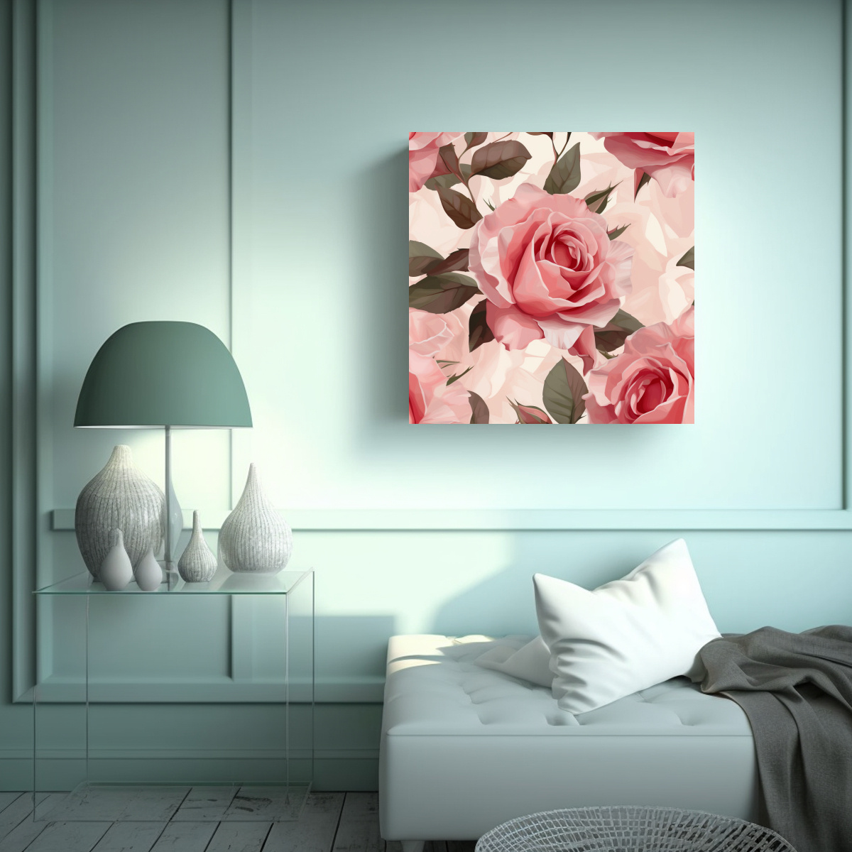 CUADROS DECORATIVOS: ROSA PINK ESTILO DA VINCI EN 100X100 CM - 2