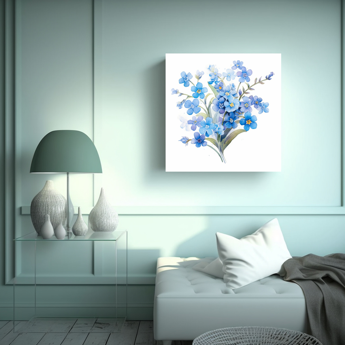 CUADRO ABSTRACTO LUMINOSO CON FLORES FORGET-ME-NOT 40X40 CM - 2