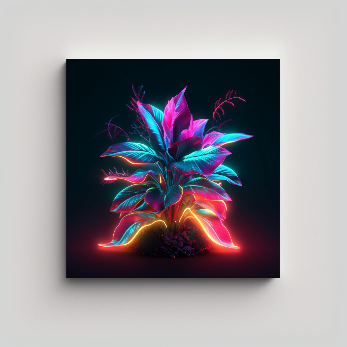 CUADRO DECORATIVO DE ESTILO NEON PLANT EN LIENZO 70X70 CM - 1