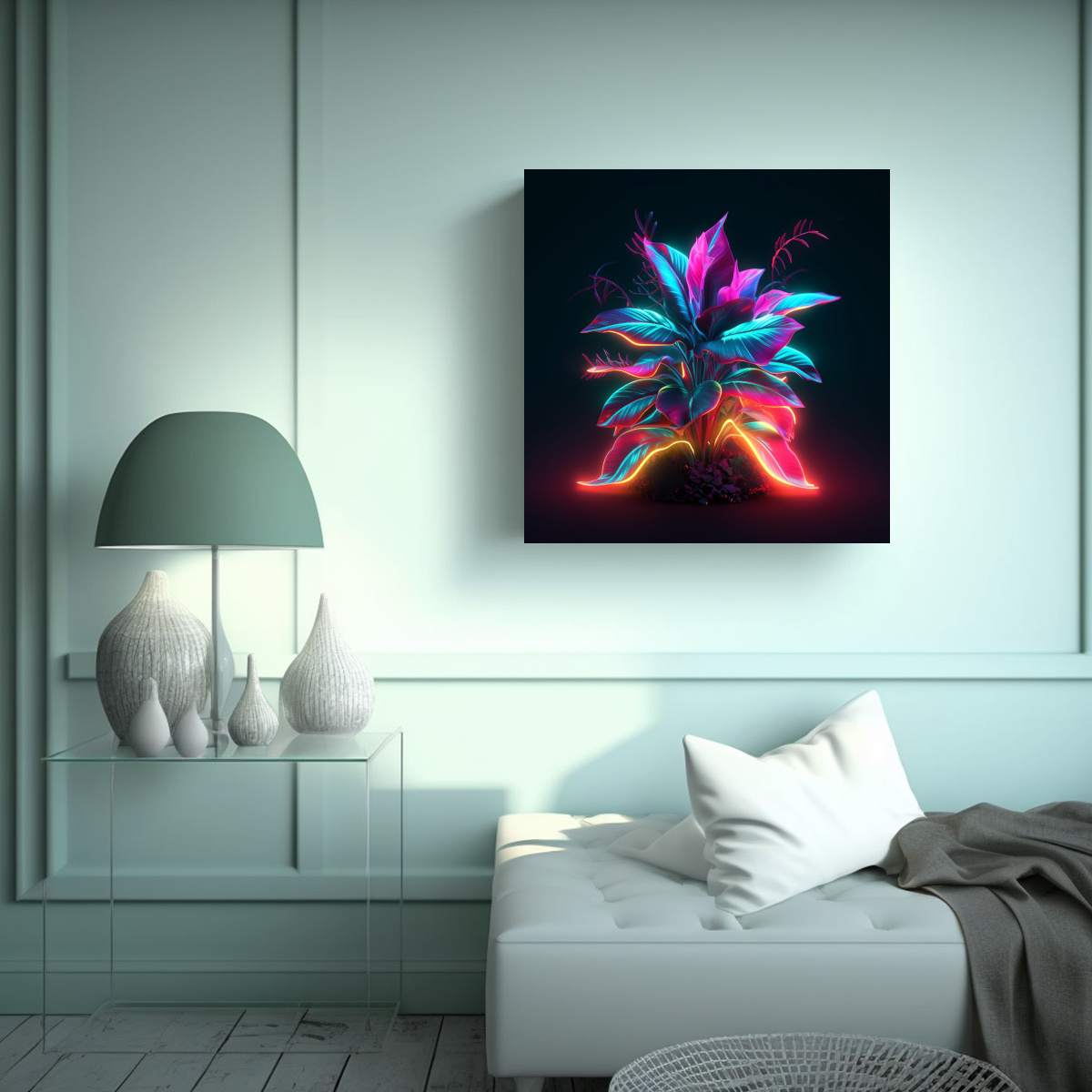 CUADRO DECORATIVO DE ESTILO NEON PLANT EN LIENZO 70X70 CM - 2