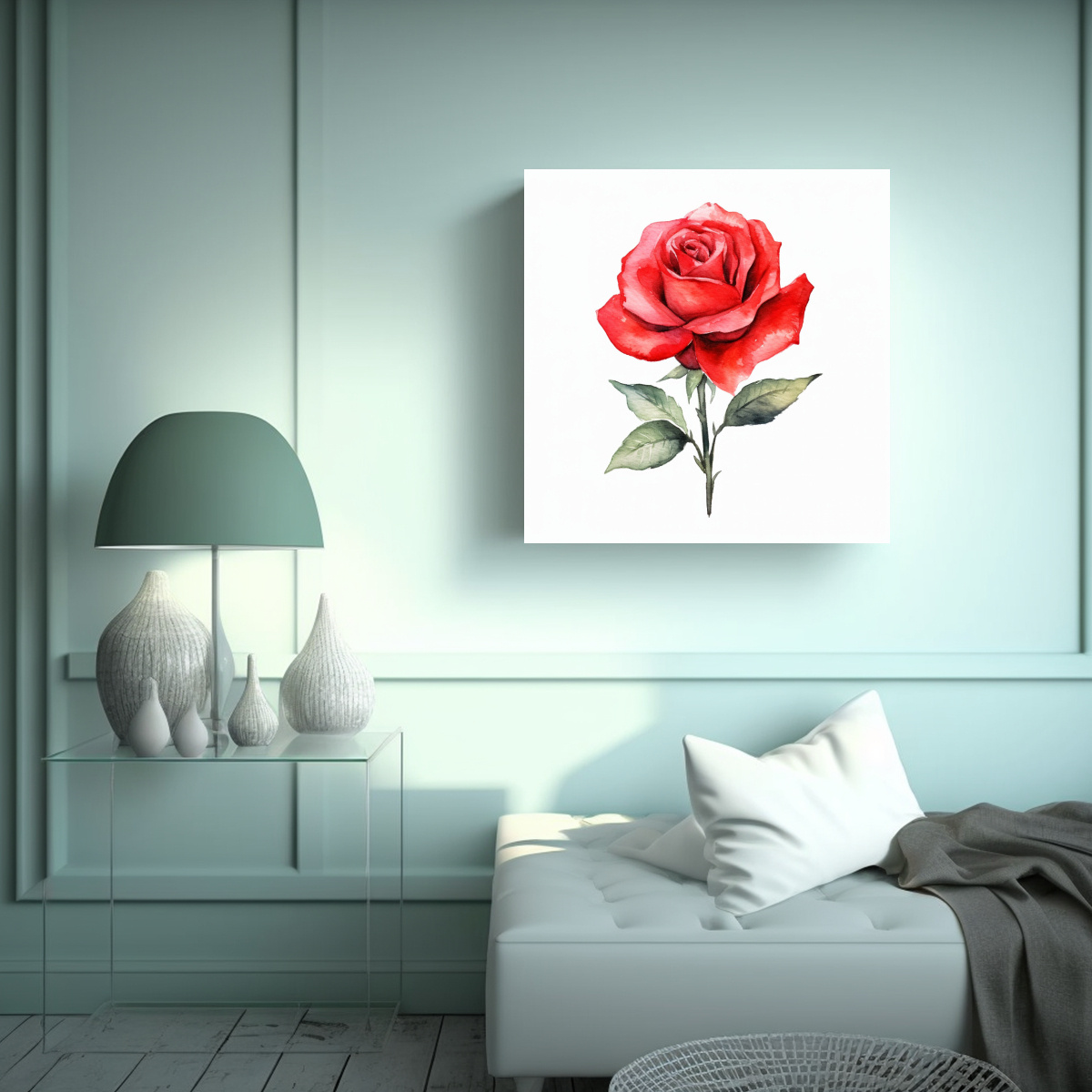 FOTOGRAFÍA DE ROSA ROJA ACUARELA - BELLEZA 30X30 CM - 2