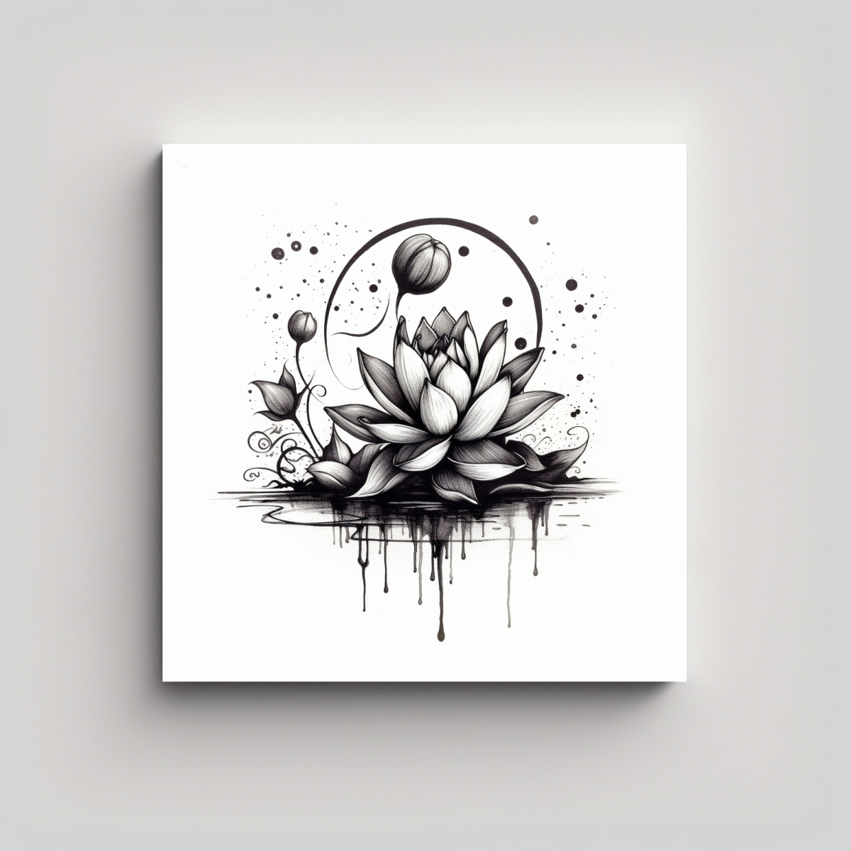 CUADRO ESPACIAL LOTUS Y LUNA EN TINTA INDIA - 60X60 CM - 1
