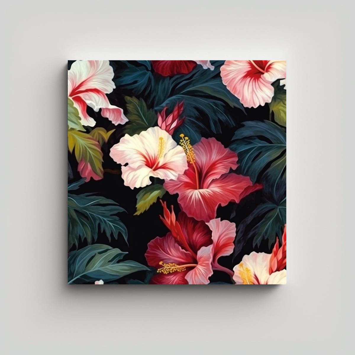 PINTURA VINTAGE ELEGANTE DE HIBISCUS CHINO: ARTE 90X90 CM - 1
