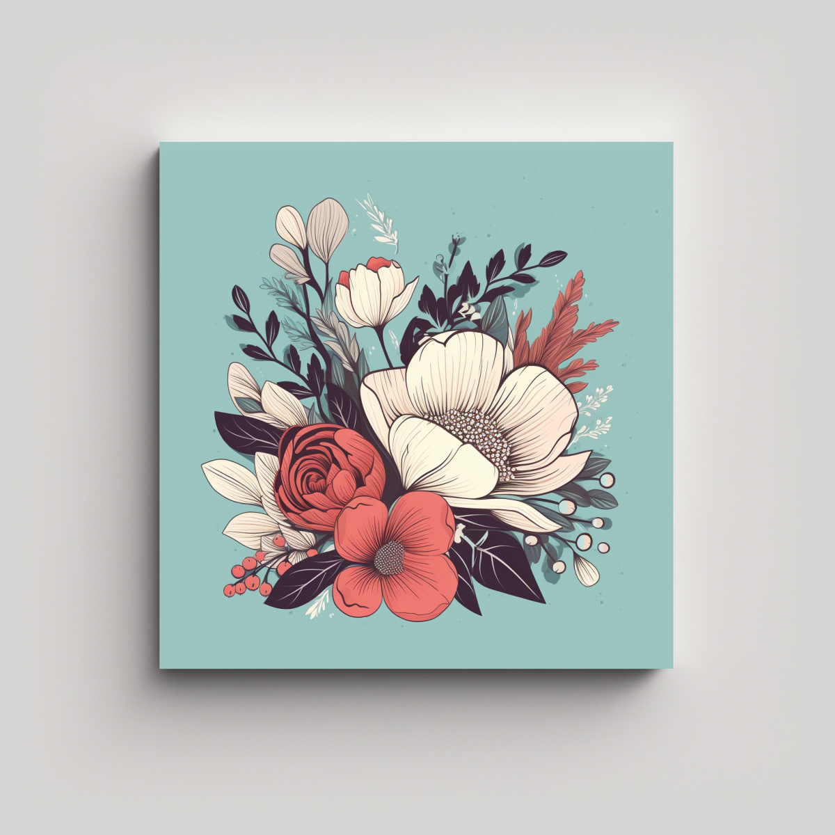 HERMOSA CALMA: ILUSTRACIÓN FLORAL EN CANVA PARA 70X70 CM - 1