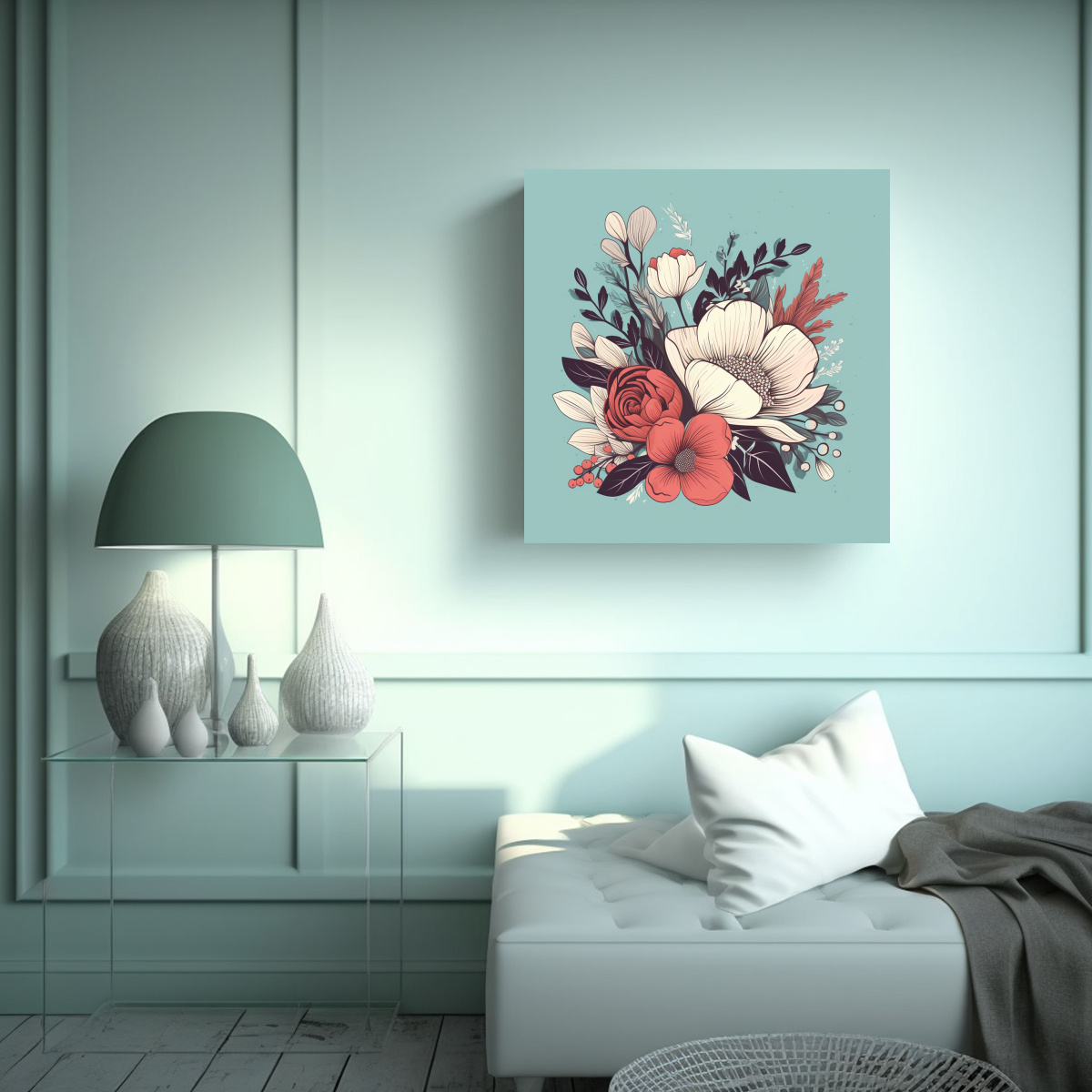 HERMOSA CALMA: ILUSTRACIÓN FLORAL EN CANVA PARA 70X70 CM - 2