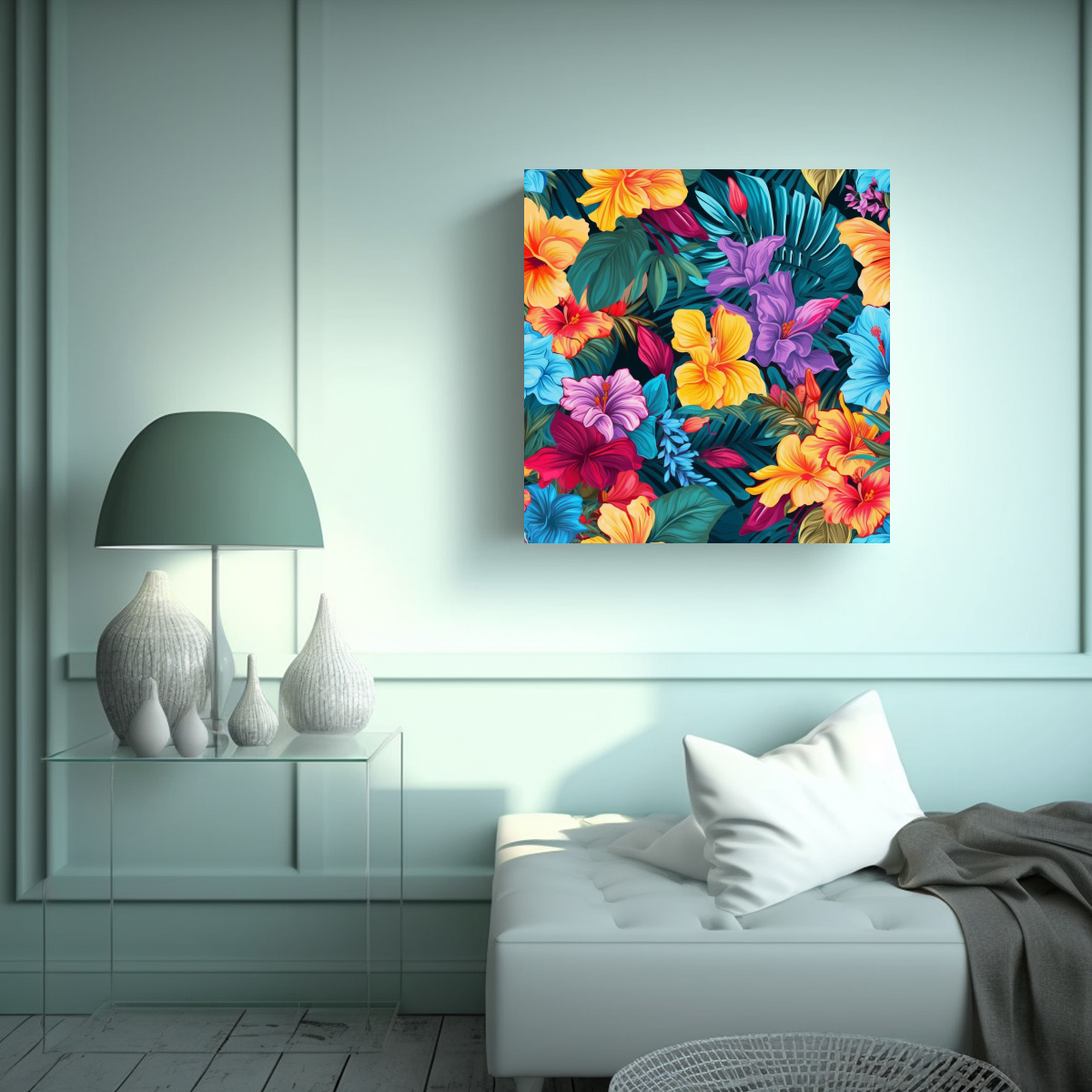 CUADRO DECORATIVO CON PATRÓN FLORAL GRANDE Y 90X90 CM - 2