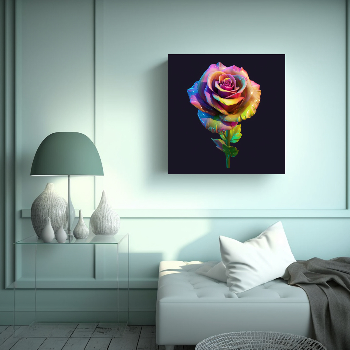 COMPOSICIÓN ADORABLE: ROSA EN ROSA CON DESTELLOS 90X90 CM - 2