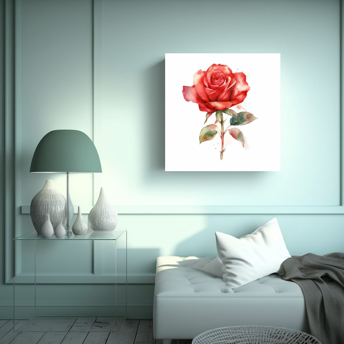 ARMONÍA DE COLORES EN DIBUJO DE ROSA ROJA CON 70X70 CM - 2