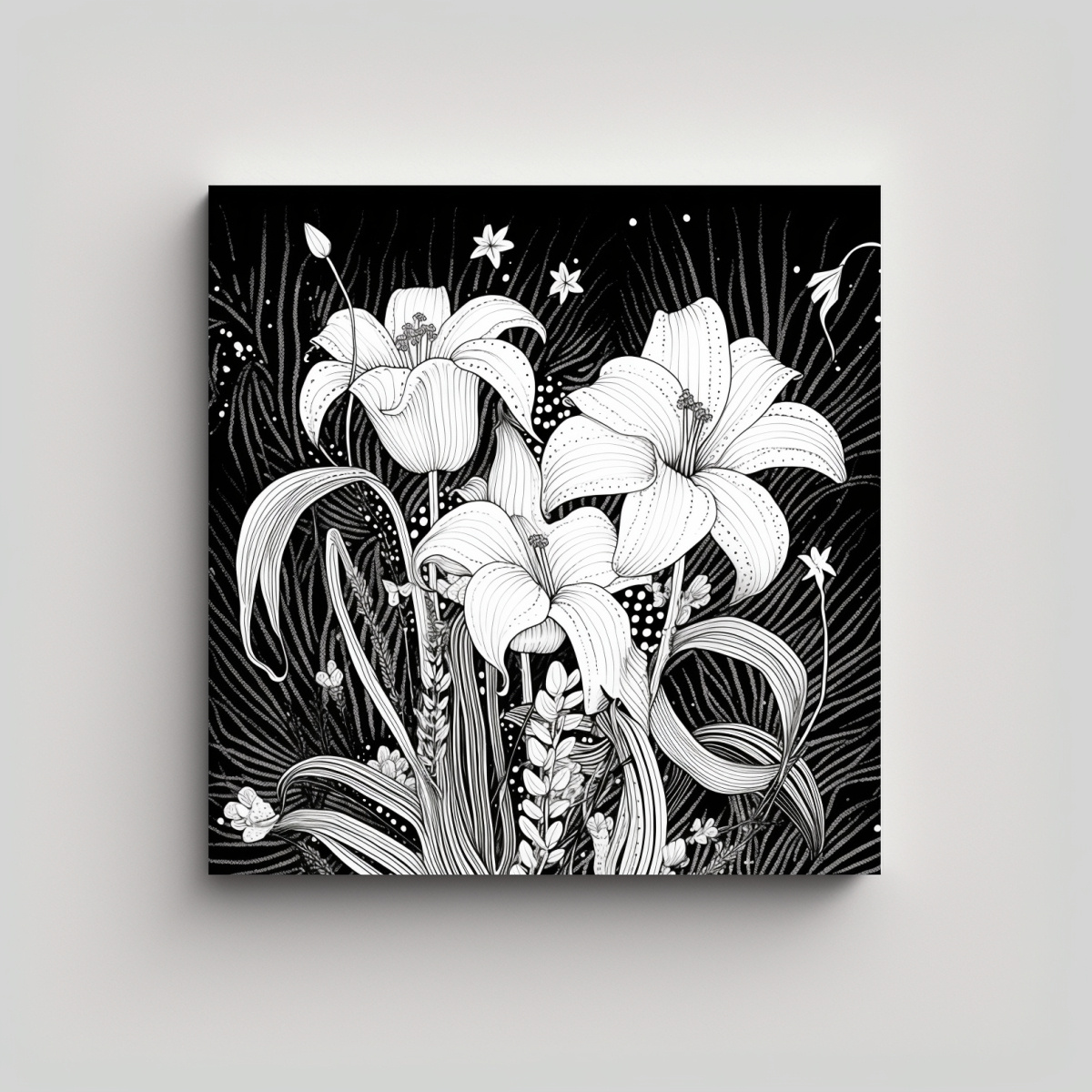 LIENZO SURREALISTA EN BLANCO Y NEGRO CON DIBUJOS 90X90 CM - 1