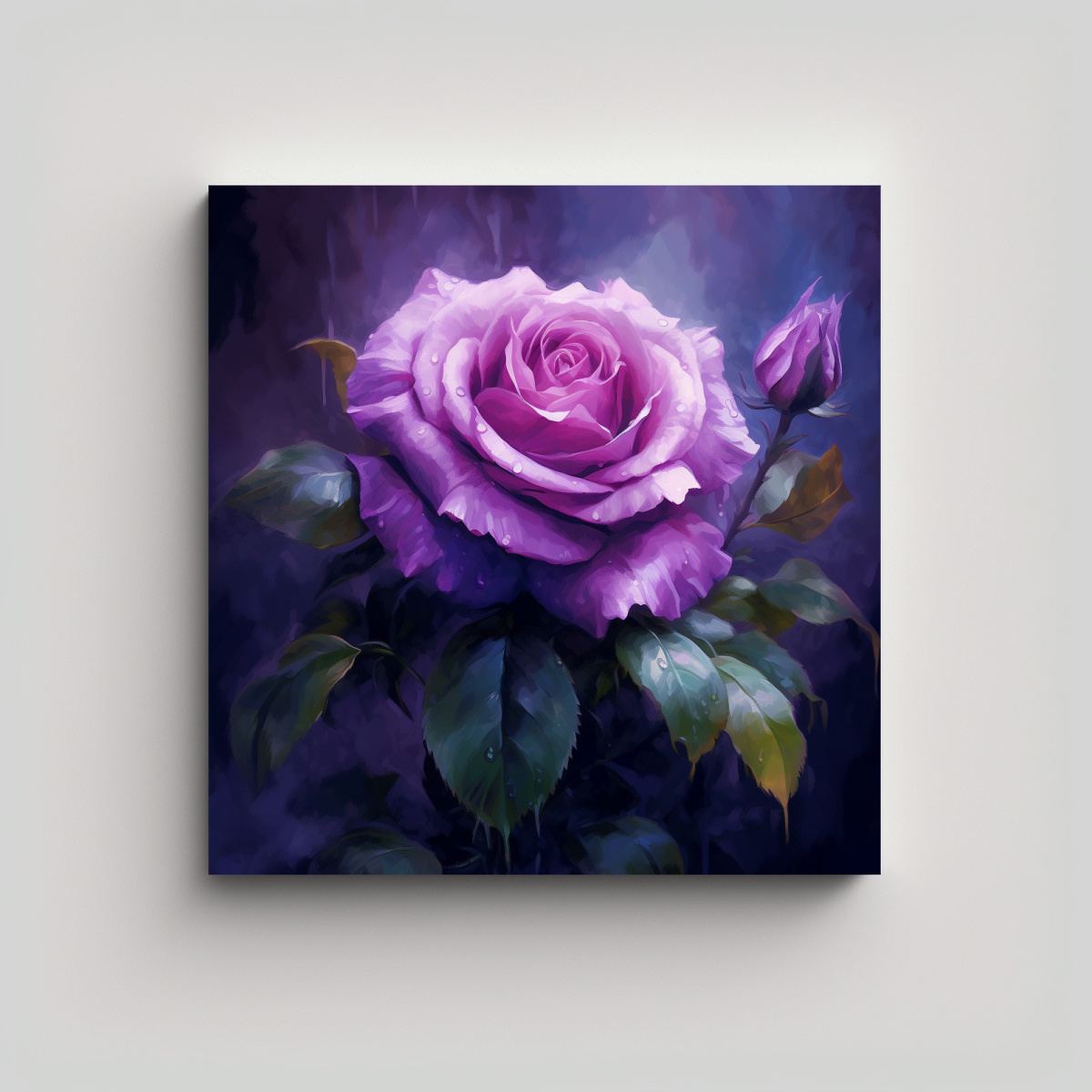 DECORACIÓN DE PARED CON ROSA PÚRPURA Y LIENZO 60X60 CM - 1